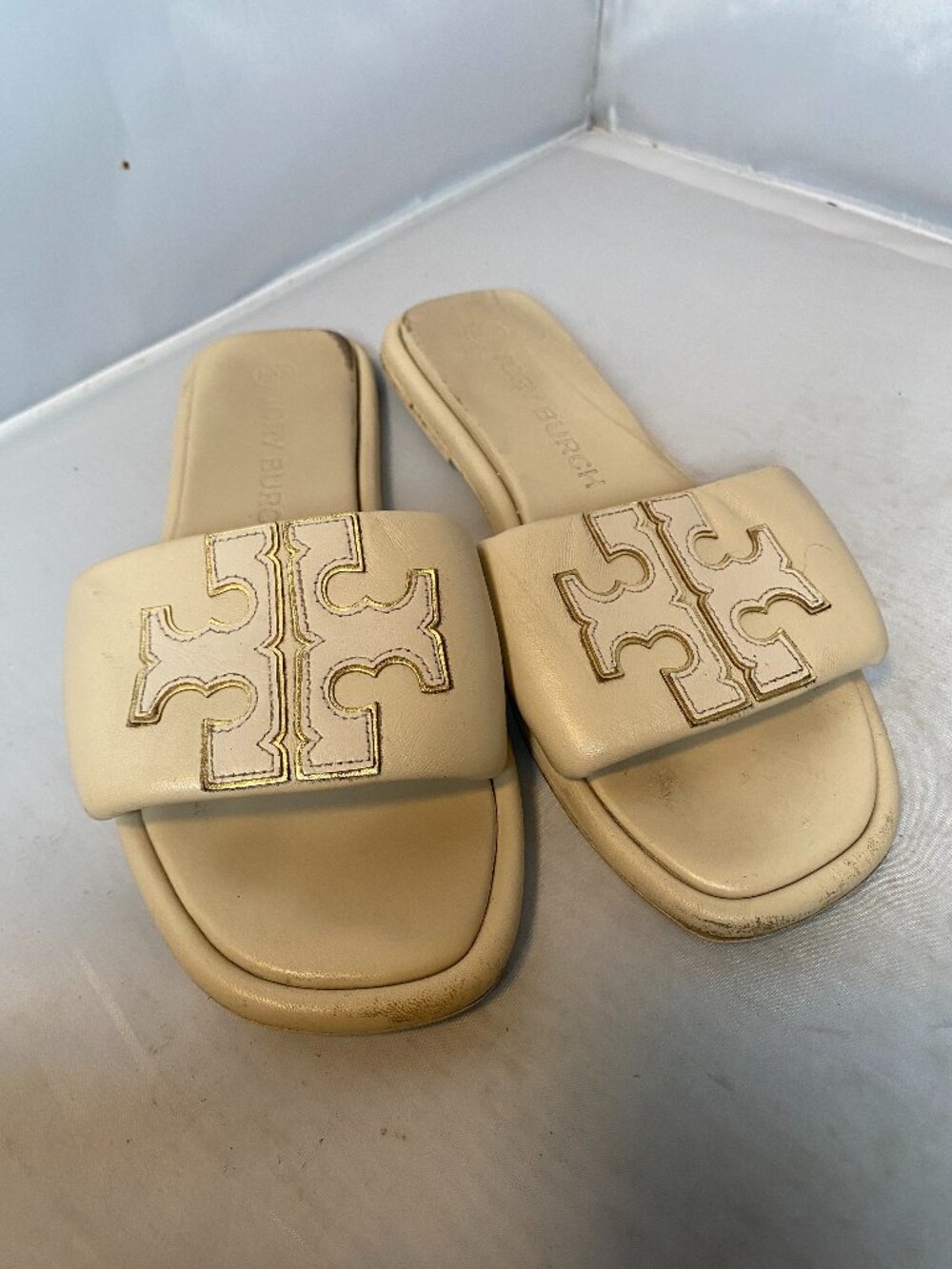 Tory Burch DOUBLE T SPORT Slides Sandals Nappa Leather-Meadow  9
